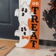 Glitzhome 42"H Lighted Halloween Wood Stacked Ghost with "Trick or Treat" Porch Sign w/Timer