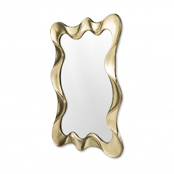 Glitzhome 34.25"H Modern Gold Foil Metal Frame Wavy Wall Mirror