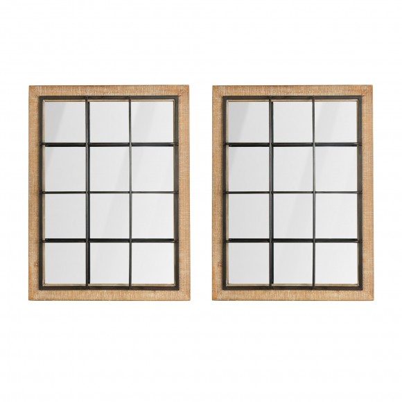 Glitzhome Set of 2 Farmhouse Wooden/Metal Windowpane Wall Mirror