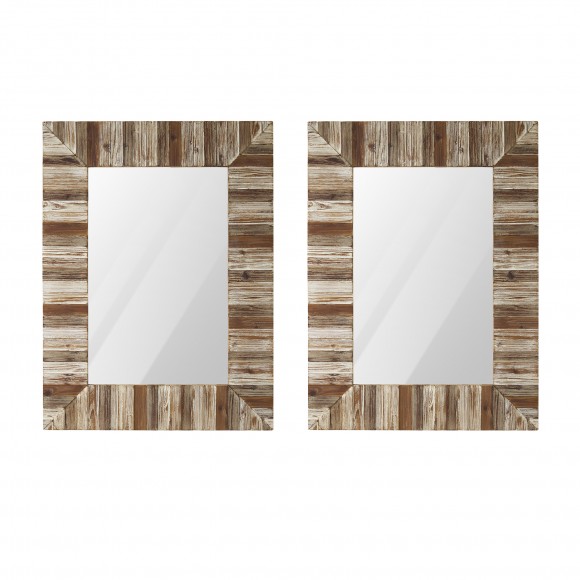 Glitzhome Set of 2 Farmhouse Rectangle Wooden Frame Wall Mirror