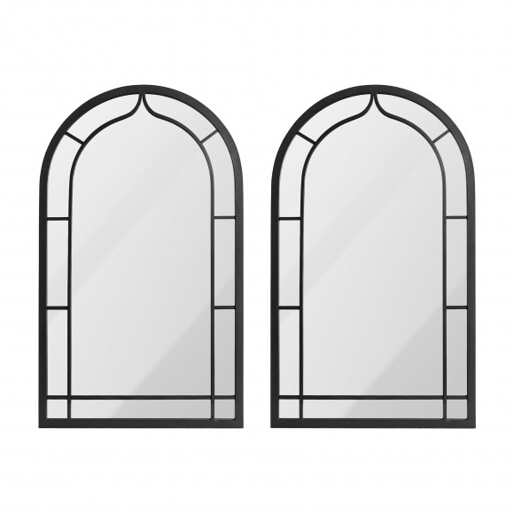 Glitzhome Set of 2 Oversized Black Metal/Glass Arched Wall Mirror