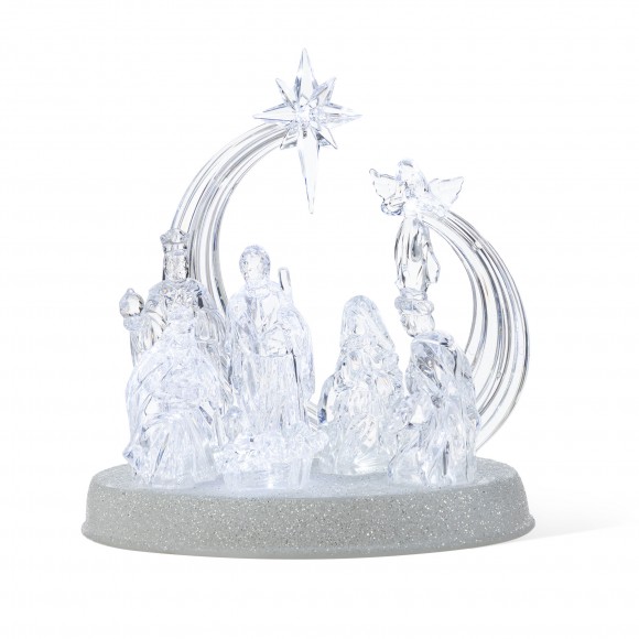Glitzhome 9"L Christmas Lighted Acrylic Tabletop Nativity Scene Figurine