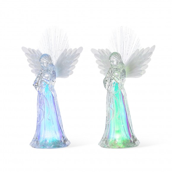 Glitzhome S/2 10.75"H Christmas Lighted Acrylic Color Changing Tabletop Angel Figurine