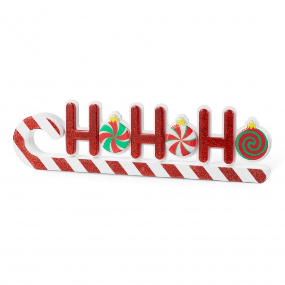 Glitzhome 19"L Christmas Wooden Epoxy HOHOHO Candy Cane Table Decor
