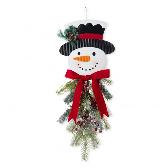 Glitzhome 25"H Greenery Snowman Door Hanger
