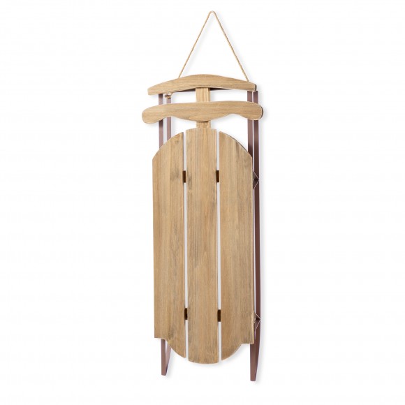 Glitzhome 34.25"H Wooden Natural Christmas Sleigh Porch Decor