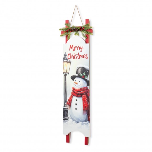 Glitzhome 42"H Wooden Christmas Snowman Sleigh Porch  Sign (KD)