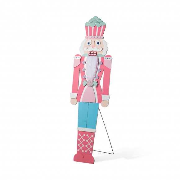 Glitzhome 60"H Christmas Wooden Pink Nutcracker Porch Decor (KD)