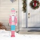 Glitzhome 60"H Christmas Wooden Pink Nutcracker Porch Decor (KD)