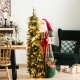 Glitzhome 4ft Oversized Christmas Woodland Santa with 5ft Lighted Green Artificial Christmas Tree