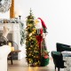 Glitzhome 4ft Oversized Christmas Woodland Santa with 5ft Lighted Green Artificial Christmas Tree