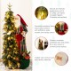 Glitzhome 4ft Oversized Christmas Woodland Santa with 5ft Lighted Green Artificial Christmas Tree