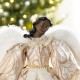 Glitzhome 24" H Faux Fur & PVC Christmas Elegant African American Angel Tree Topper