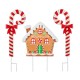 Glitzhome S/3 33"H Metal Christmas Gingerbread House and Candy Cane Yard Stake (KD)