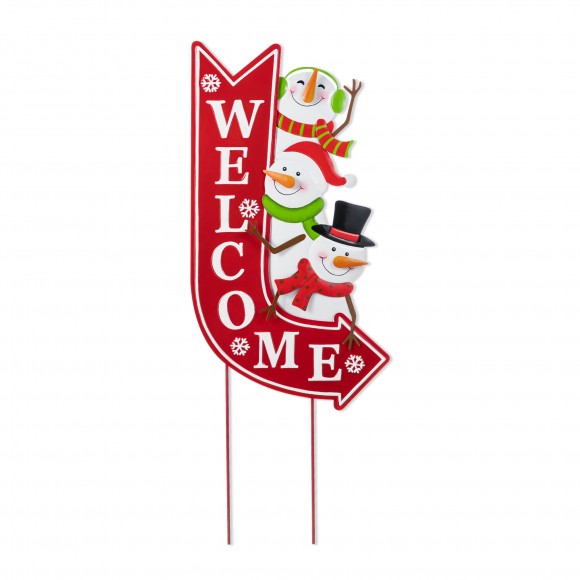 Glitzhome 35.75"H Metal Christmas Snowmen Arrow Welcome Yard Stake(KD)