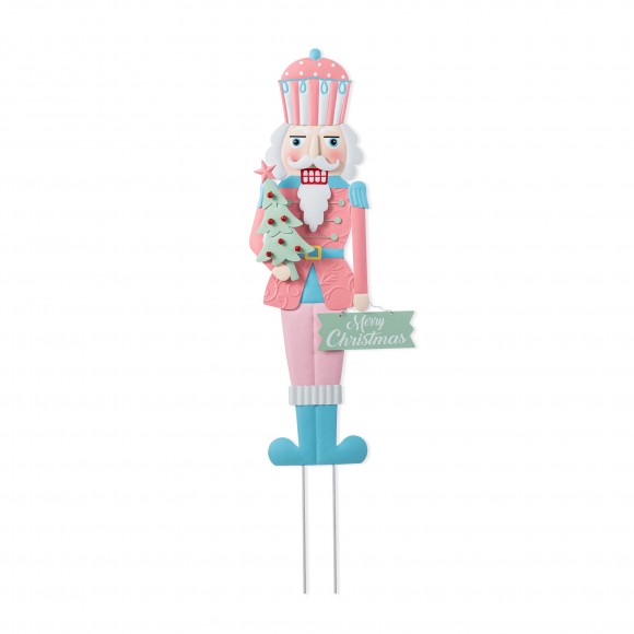 Glitzhome 36"H Metal Christmas Pink Nutcracker Yard Stake(KD)