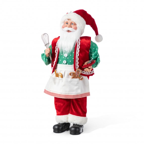 Glitzhome 18"H Faux Fur Christmas Chef Santa Figurine