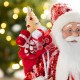 Glitzhome 18"H Faux Fur Christmas Peppermint Santa Figurine