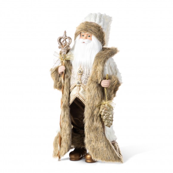 Glitzhome 18"H Faux Fur Christmas Woodland Santa Figurine with Porcelain Face