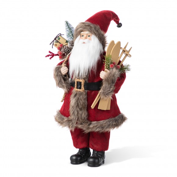 Glitzhome 18"H Faux Fur Christmas Woodland Santa Figurine with Porcelain Face