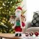 Glitzhome 18"H Faux Fur Christmas Traditional Santa Figurine with Porcelain Face