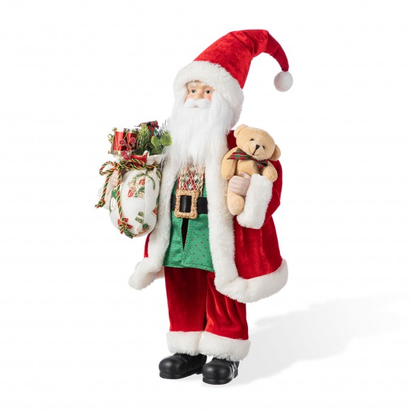 Glitzhome 18"H Faux Fur Christmas Traditional Santa Figurine with Porcelain Face