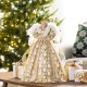 Glitzhome 18.5"H Faux Fur & PVC Christmas Elegant Angel Tree Topper with Porcelain Face