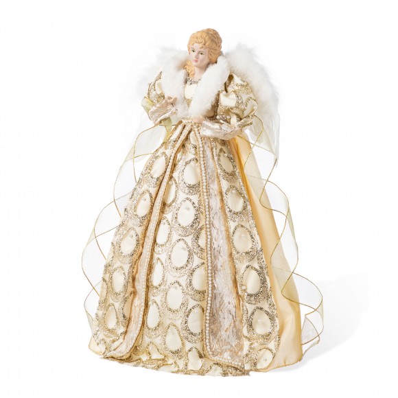 Glitzhome 18.5"H Faux Fur & PVC Christmas Elegant Angel Tree Topper with Porcelain Face