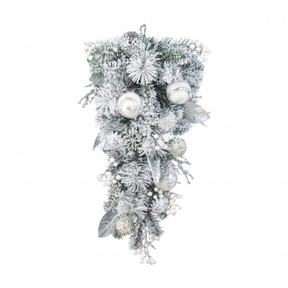 Glitzhome 30"H Christmas Silver & White Ornament and Berry Teardrop