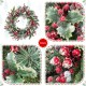 Glitzhome 24"D Christmas Red Pomegranate Berry & Holy Leaf Wreath