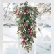 Glitzhome 28"H Christmas Red Pomegranate Berry & Holy Leaf Teardrop
