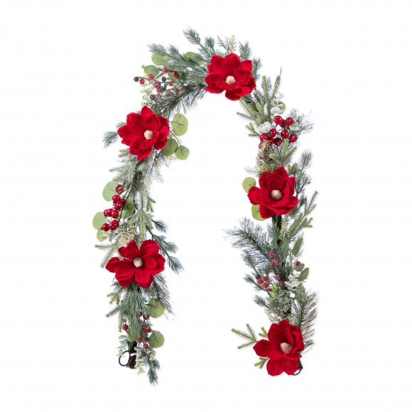 Glitzhome 6FT Christmas Red  Mangnolia & Berry Garland