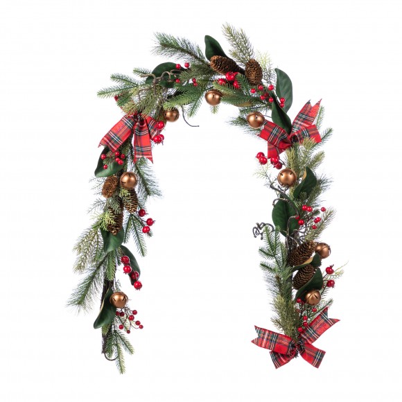 Glitzhome 6FT Christmas Bell, Pinecone & Berry Bow Garland