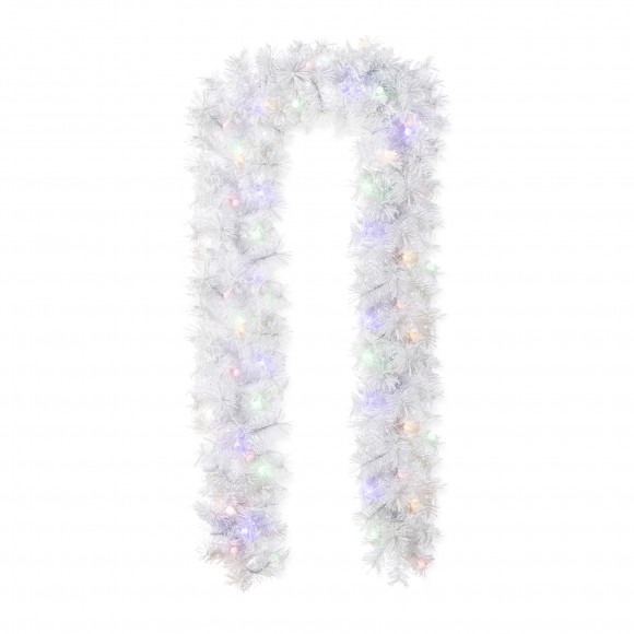 Glitzhome 9ft Pre-Lit Snow Flocked White Pine Christmas Garland,with 50 Warm White/Multi-color G15  Globe LED Lights and Timer,8 Function