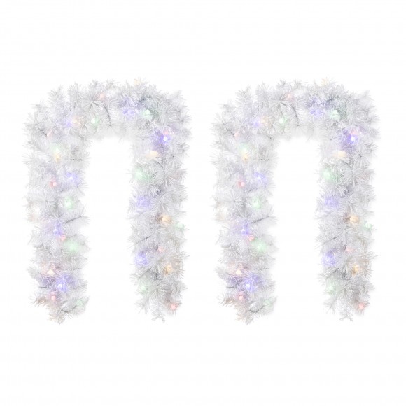 Glitzhome Set of 2 6ft Pre-Lit Snow Flocked White Pine Christmas Garland,with 35 Warm White/Multi-color G15 Globe LED Lights and Timer,8 Function