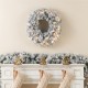 Glitzhome 24"D Pre-Lit Snow Flocked Greenery Pine Christmas Wreath,with 50 White/Multi-color C3 Clear LED Lights and Timer,8 Function