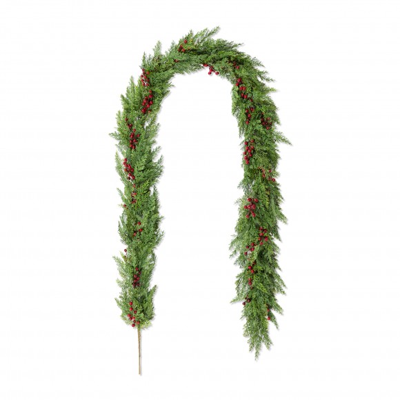 Glitzhome 9ft Christmas Greenery PE Dripping  Cedar  Garland with Red Berries