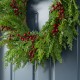 Glitzhome 24"D Christmas Greenery PE Dripping Cedar  Wreath with Red Berries