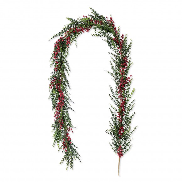 Glitzhome 9ft Christmas Greenery PE Dripping  Eucalyptus Garland with Red Berries