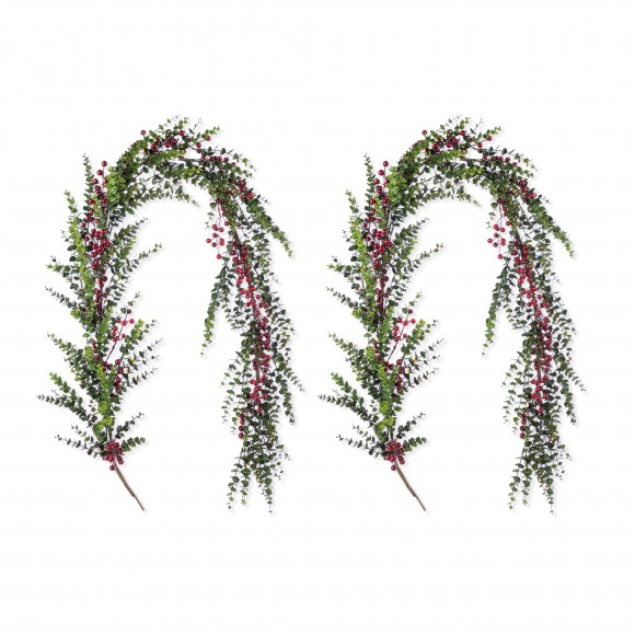 Glitzhome Set of 2 6ft Christmas Greenery PE Dripping Eucalyptus Garland  with Red Berries