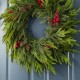 Glitzhome 24"D Christmas PE Dripping Wreath with Pinecones and Red Berries