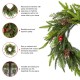 Glitzhome Set of 2 14"D Christmas Mini PE Dripping Wreath with Pinecones and Red Berries