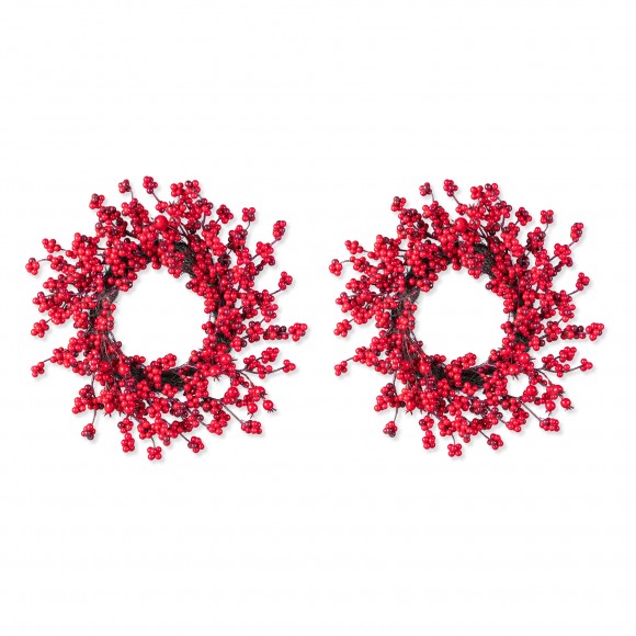 Glitzhome Set of 2 14"D Christmas Mini Red Berries Wreath