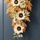 Glitzhome 28"H Fall Neutral Sunflower, Pumpkin and Leaf Swag Includes a Complimentary Black Metal Wreath Hanger