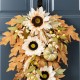 Glitzhome 28"H Fall Neutral Sunflower, Pumpkin and Leaf Swag Includes a Complimentary Black Metal Wreath Hanger