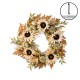 Glitzhome 24"D Fall Neutral  Sunflower, Pumpkin and Leaf Wreath Includes a Complimentary Black Metal Wreath Hanger