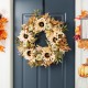 Glitzhome 24"D Fall Neutral  Sunflower, Pumpkin and Leaf Wreath Includes a Complimentary Black Metal Wreath Hanger
