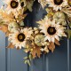 Glitzhome 24"D Fall Neutral  Sunflower, Pumpkin and Leaf Wreath Includes a Complimentary Black Metal Wreath Hanger