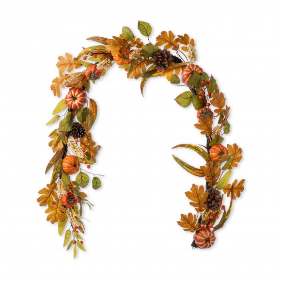 Glitzhome 72"L Fall Pumpkin Leaf Floral Garland
