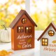 Glitzhome 8"H S/2 Lighted Fall Wooden House-shaped Table Decor